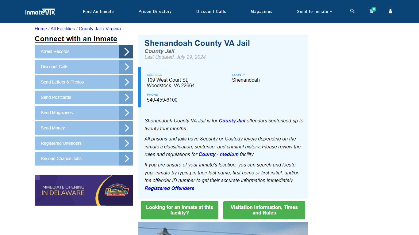 Shenandoah County VA Jail - Inmate Locator